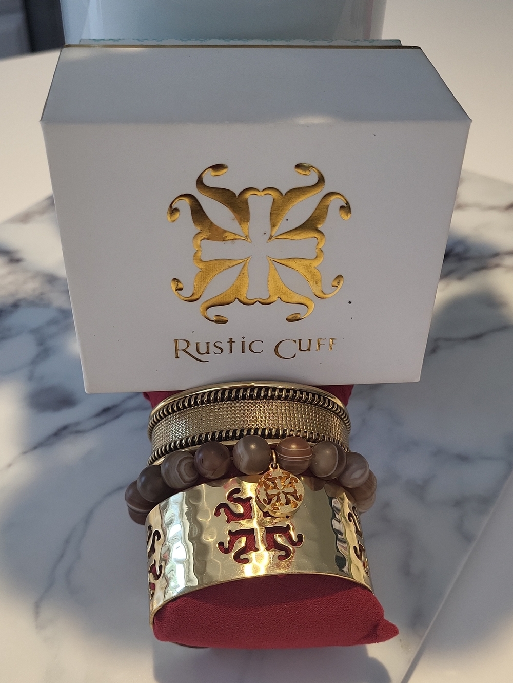 Rustic Cuff Gold and Brown Mixed-Metal Bracelet Stack